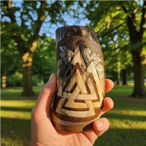 Custom Engraved Rustic Viking Eco-Friendly Durable <b>Large</b> Capacity Handmade Natural Buffalo Horn Beer <b>Mug</b> with Handle - Product Image 6