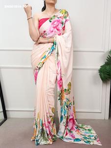 Beautiful <b>Satin</b> Silk with Digital Multi-Color Floral Print <b>Saree</b>-Set Collection Supplier from India Wholesale Supply - Product Image 4