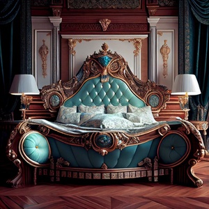 Ensemble de chambre à coucher en bois massif fait main et sculpté à la main, taille King Size, design moderne, luxueux, élégant, royal, classique, 4 tiroirs, pour maison, villa, mariage - Product Image 1