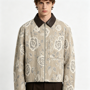 Men's Floral Embroidered Shirt <b>Jacket</b> With Leather Collar Regular Fit <b>Smart</b> Casual Autumn Style Linen Cotton Blend - Product Image 6