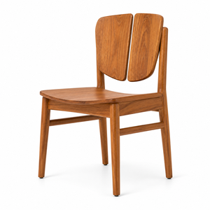 Chaise de salle à manger nordique en teck massif, écologique, imperméable, avec dossier à double palette |   Bureau à domicile scandinave - Product Image 2