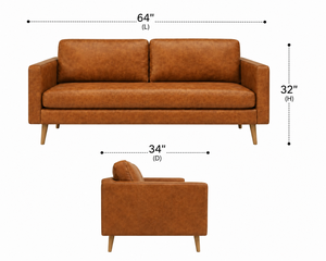 Midcentury Modern Genuine Leather Two Seat <b>Sofa</b> Tight Back Straight Arm Wood Legs Living Room Furniture Leather <b>Sofa</b> - Product Image 2