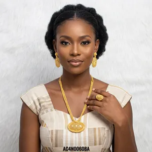 ALANKEET CREATIONS Conjunto de Collar y Pendientes de Latón con Baño de Oro Amarillo y Cadena de Caja de Flores Estilo Bijoux Nigeriano para Mujer, Ideal para Bodas y Fiestas - Product Image 3