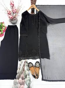 Collection Prête-à-Porter de Salwar Kameez pour Femmes, pour Mariage, Diwali et Soirées de Lancement, avec Pantalon et Dupatta, en Faux Georgette et Perles Lourdes - Product Image 3