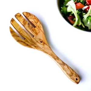 Ensemble de serveurs à salade en bois écologique moderne avec fourchette et cuillère, finition miroir haute brillance, couverts en bois naturel - Product Image 4
