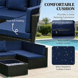 Set di Mobili da Giardino in 7 Pezzi Blu Scuro, Divano Componibile per Esterni - Product Image 2