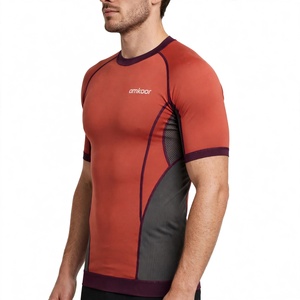 <b>Men's</b> Custom Short Sleeve Compression <b>Shirt</b> Twill Knitted ODM Quick Dry Solid Sporty Front Logo Casual Summer Wear - Product Image 4