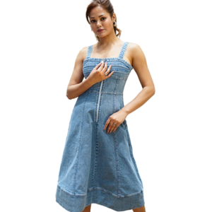 Vestido Casual de Mezclilla Azul para Mujer, Ropa de Algodón Suave, Proveedor Directo de Fábrica OEM ODM - Product Image 2