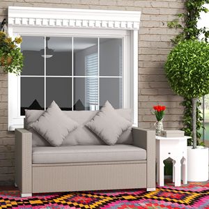 Set da Patio in Rattan Bianco Crema 5 Pezzi con Divano, Chaise Longue, Tavolino, Poggiapiedi e Cuscini Inclusi | - Product Image 2