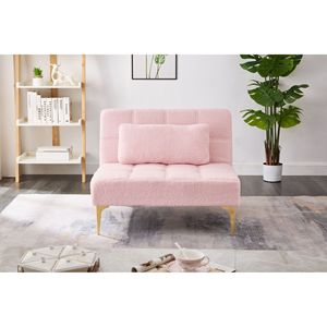 Convertible Pink Teddy Fabric Single <b>Sofa</b> Bed Futon with <b>Gold</b> Metal Legs - Product Image 2