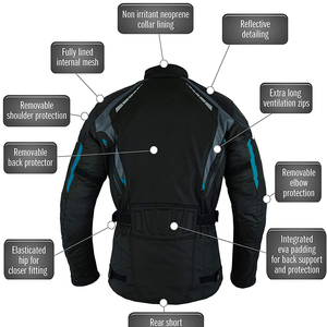 Blouson de moto pour homme noir, bleu et gris, style motard, fermeture éclair, col montant, coupe classique, coupe-vent - Product Image 5