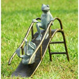 Statue de grenouille lisant un livre pour jardin, décoration extérieure, sculpture de grenouille faite à la main, style simple, finition patine verte antique - Product Image 5