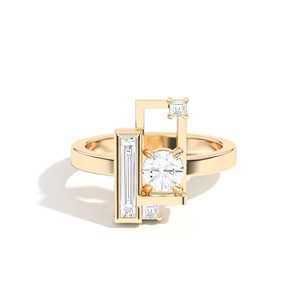 Geometric Lab Grown Diamond Engagement Rings 14K 18K Solid Gold Trendy Round Baguette Cut Cluster Modern Statement Bands Factory - Product Image 1