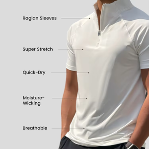 เสื้อยืดผู้ชายสีขาวแบบซิป ¼ แขนเสื้อแบบแร็กแลน สำหรับออกกำลังกาย แห้งเร็ว ระบายเหงื่อได้ดี เหมาะสำหรับกีฬา - Product Image 3