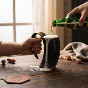 Best Viking Drinking Horn <b>Mug</b> with Wooden Base Luxury Handmade 600ml Capacity for Party Use at Wholesale Price - Product Image 3