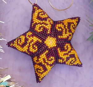 Adorno de Estrella con Cuentas Hecho a Mano con Remolinos Amarillos y Morados, Decoración Colgante para Árbol de Navidad, Decoración Festiva para el Hogar - Product Image 5