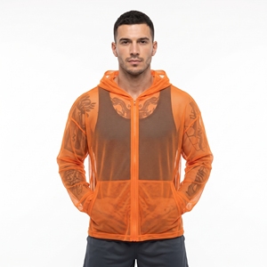 Sweat à capuche zippé en maille transparente sexy pour homme, 100 % polyester, coupe ample, mode estivale décontractée, manches longues, écologique - Product Image 4