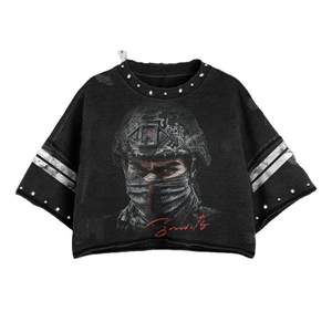 T-shirt d'été élégant pour homme, noir délavé, imprimé strass, 100% coton premium, coupe ample, style hip-hop, t-shirt épais vierge - Product Image 4