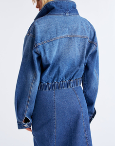Women's Long <b>Denim</b> Trench <b>Coat</b> With Belt And Front Slit Blue Cotton Jacket Autumn Winter Style Custom Trench <b>Coat</b> - Product Image 2