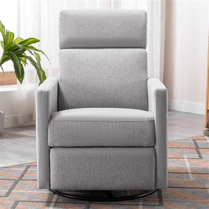 Modern Gray Swivel <b>Recliner</b> Chair with Plush Seating Upholstered Nursery Rocker Glider - Product Image 6