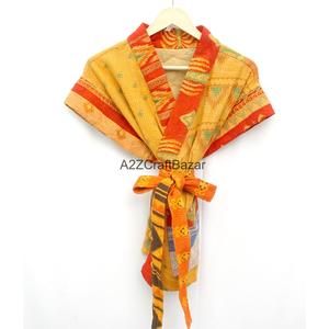 Handmade Kantha Jacket Vintage Kimono Beach Wear Bohemian <b>Robe</b> Belt <b>Coat</b> Spring Summer Casual Cotton Patch Breathable Quick - Product Image 3