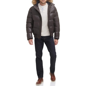 Blouson matelassé effet cuir pour homme, manteau d'hiver chaud à capuche avec garniture en fourrure, fermeture éclair frontale, veste décontractée et tendance pour l'extérieur, vente en gros OEM - Product Image 6