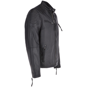 Men's Black PU Leather Moto Jacket Stand Collar Zipper Closure Slim Fit Autumn Wear - Product Image 2