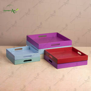 Plateau en bambou fait à la main, écologique, recyclable, plateau de service pour fruits avec poignées, organisateur décoratif, OEM personnalisé - Product Image 2