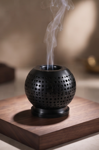 Quemador de incienso de hierro negro con forma de globo esférico, diseño de puntos recortados, recogedor de cenizas, venta al por mayor - Product Image 5