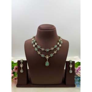 <b>Indian</b> Ethnic Megha Victorian Gold Plated Double Layer Bridal Necklace <b>Set</b> - Product Image 4