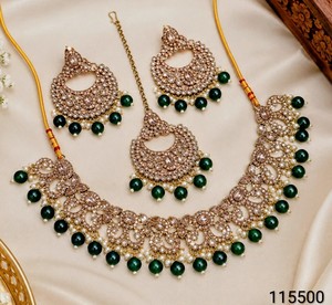 Ensemble de bijoux en laiton à motif floral ethnique, plaqué or antique, zircon, perles d'imitation, collier et boucles d'oreilles pour femmes - Product Image 4