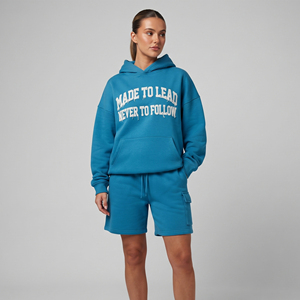 Conjunto de Sudadera con Hombros Caídos y Pantalones Cortos de Felpa de Algodón Pesado de 500 g/m² para Mujer - Product Image 1