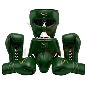 Ensemble de gants de boxe Superlace X MMA Fly, nouvelle conception, fabriqués en usine, en cuir véritable, durables et respirants, avec protège-tête et protège-guêtres. - Product Image 1