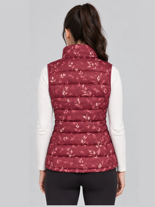 Chaleco Acolchado Estampado de Invierno para Mujer, Ligero, Sin Mangas, Color Rojo Vino, Cuello Alto, Chaqueta Acolchada Sin Mangas - Product Image 4