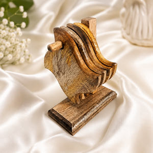 Handcrafted Wooden Coaster Set with Wooden Holder <b>Rustic</b> Mango <b>Wood</b> Drink Coasters for Coffee <b>Table</b> Tea Cups & <b>Dining</b> Decor - Product Image 6