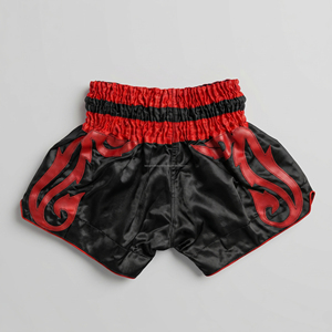 Custom Black Red <b>Men</b> Muay Thai <b>Shorts</b> Applique Leather <b>Patches</b> Kickboxing Trunks Wholesale Custom Logo MMA Fighting <b>Shorts</b> - Product Image 2