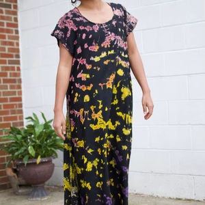 <b>Black</b> Rainbow Tie <b>Dye</b> Kaftan Dress Womens Boho Party Vacation Caftan - Product Image 1