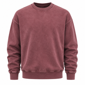 Sweat-shirt col rond vintage bordeaux anti-poussière 320 GSM, impression en relief, coupe décontractée, unisexe, en coton, avec logo personnalisable sur le devant - Product Image 1