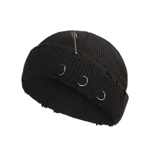 Bonnet tricoté unisexe avec rivets métalliques et épingles, style punk, casquette d'hiver noire unie, 56-58 cm, décontracté pour adultes - Product Image 1