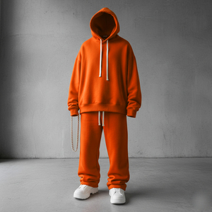 Custom Luxury Oversized Black <b>Pullover</b> Hoodie Jogger Sweatsuit Set Cotton High Quality Two-Piece Black Tracksuits Rhinestone - Product Image 3