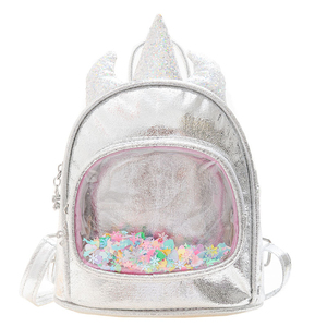 PU unicorn Transparent Quicksand Sequin <b>Children</b> Mini School <b>Backpack</b> Transparent Bags High School Wholesale Price - Product Image 1
