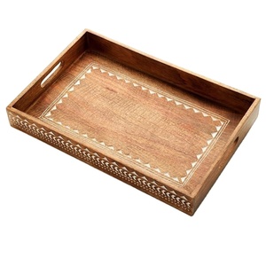 Acacia Wood Serving Tray with Traditional Hand-Carved Design and Handles Elegant <b>Decorative</b> Wooden Tray for Home Kitchen <b>Decor</b> - Product Image 1