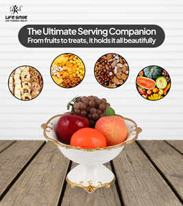 Nouveau bol de fruits en porcelaine avec support couleur blanche avec bordure dorée Look de luxe moderne Plat de service non toxique - Product Image 6