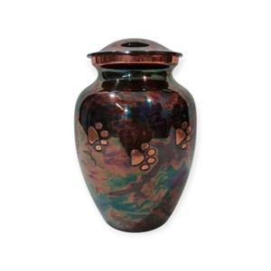 Elegante Urna Conmemorativa para Mascotas en Rojo Metálico Intenso con Motivo de Huella Plateada para Recordar a tu Amado Animal - Product Image 5