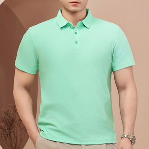 Polo de golf de punto de manga corta para hombre, liso, con logotipo bordado naranja-amarillo y cuello tipo solapa naranja-amarillo - Product Image 6