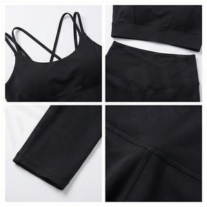 Ensemble de yoga 2 pièces North Approach, fermeture éclair intégrale sur le devant, noir uni, tissu respirant, vêtements de sport pour femmes - Product Image 4