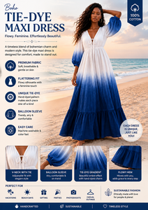 Artisan Crafted Bohemian Simple Premium V Neck <b>Balloon</b> Sleeve Floor-Length Eco-Friendly Breathable Cotton Women's Sundress - Product Image 4