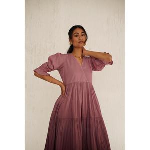 เดรสยาวผ้าฝ้ายลายมัดย้อมสไตล์ฤดูร้อน แขนพอง คอวี ทรงเอพลิ้วสวย ใส่สบาย เหมาะสำหรับวันพักผ่อนสำหรับผู้หญิง - Product Image 3