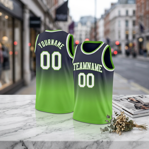 Camiseta de Baloncesto Sublimada Personalizada, Sin Mangas, Degradado Verde Marino, Unisex, Transpirable, de Poliéster, con Nombre y Número del Equipo para Adultos - Product Image 2