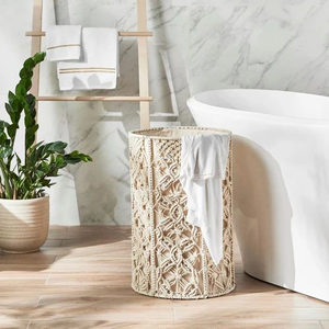 Modern Cotton Pearl Round Handmade Macram <b>Storage</b> Laundry <b>Basket</b> without Handles <b>for</b> Home Bedroom <b>Bathroom</b> Organizer - Product Image 4
